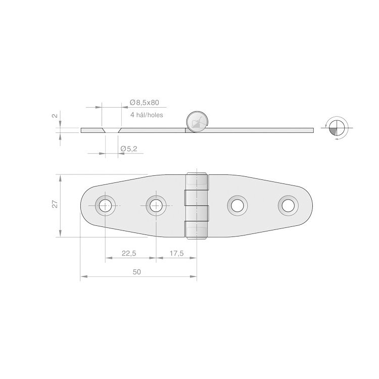 Roca Scharnier Edelstahl 100x27 / 4L
