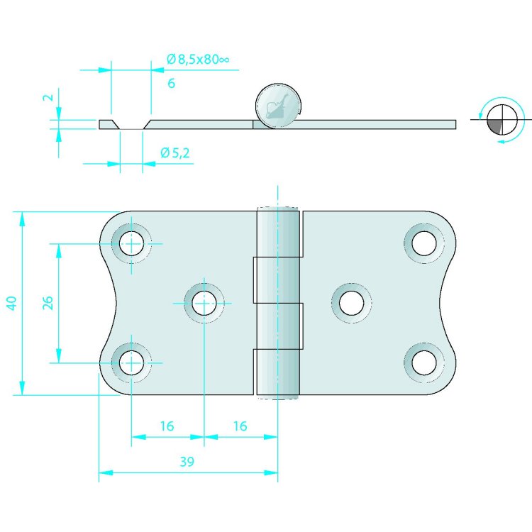 Roca Scharnier Edelstahl 78x40 / 6L