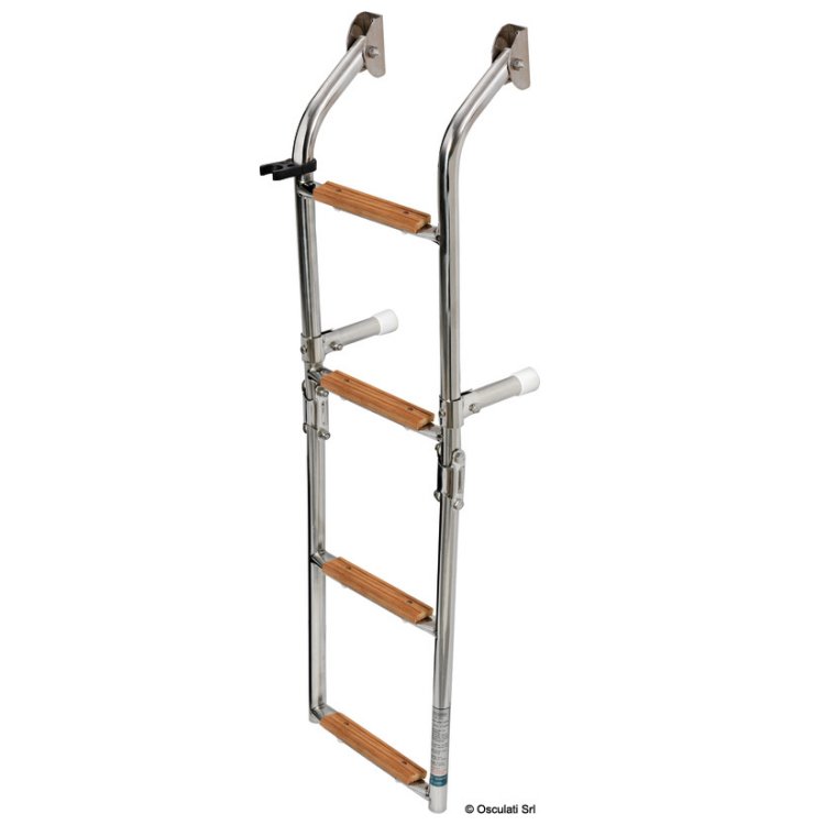 Badeleiter Edelstahl mit Holzstufen 4-stufig