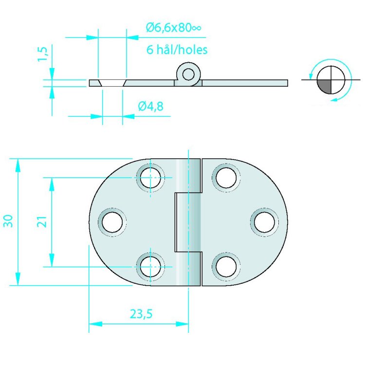 Roca Scharnier Edelstahl 48x30 / 6L
