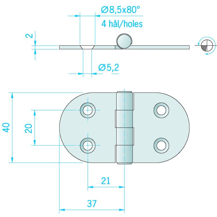 Roca Scharnier Edelstahl 74x40 / 4L