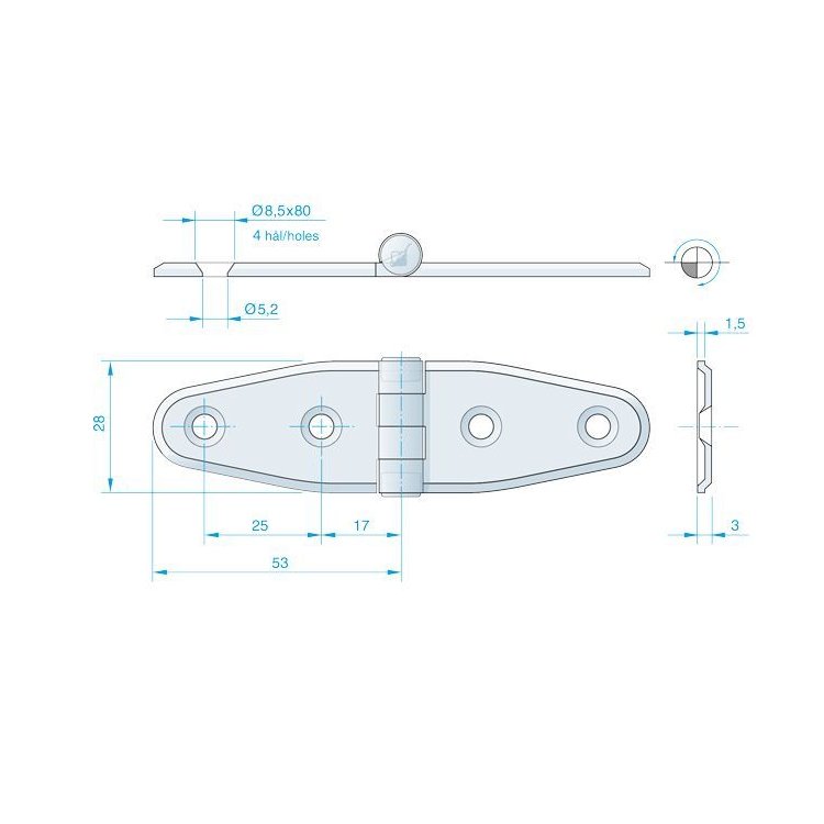 Roca Scharnier Edelstahl 106x28 / 4L