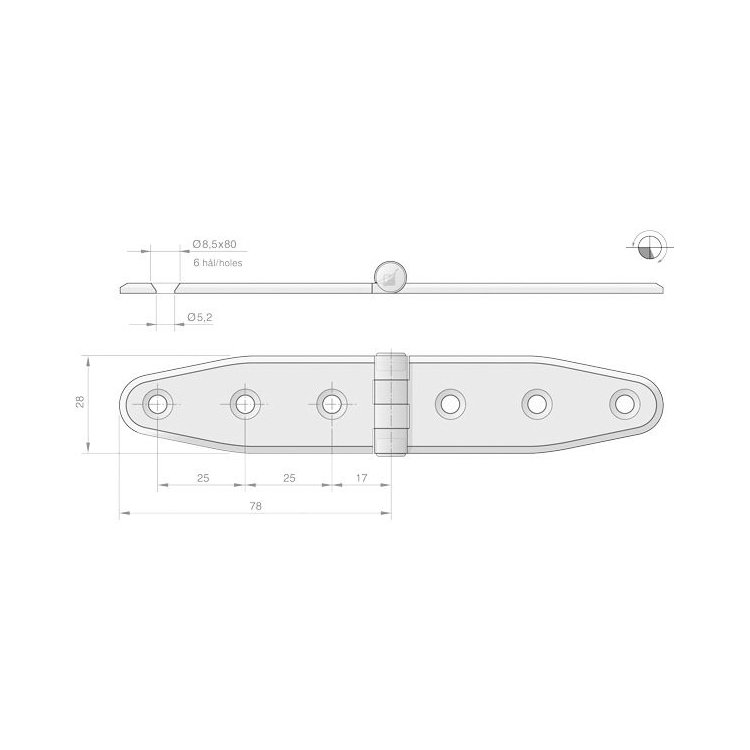 Roca Scharnier Edelstahl 156 x 30 / 6L