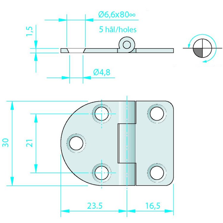 Roca Scharnier Edelstahl 40x30 / 5L