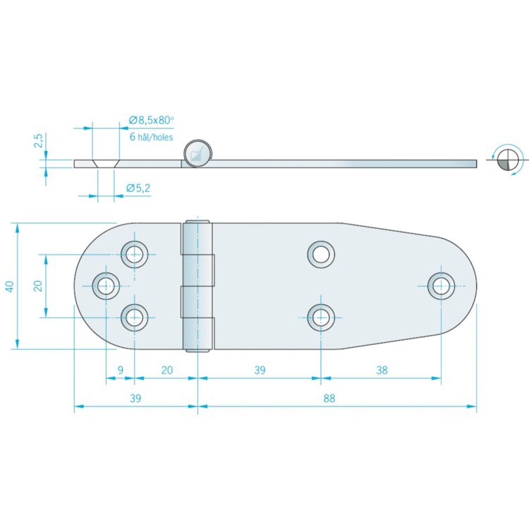 Roca Scharnier Edelstahl HD 127x40 / 6L