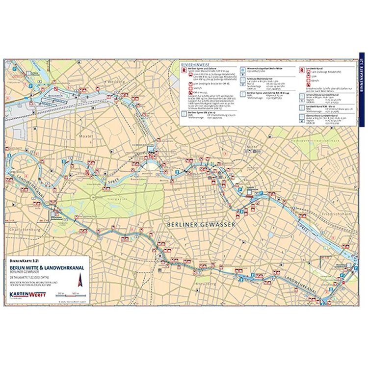 Binnenkarte einzeln Berlin Mitte, Landwehrkanal, Rummelsburg bis Treptow