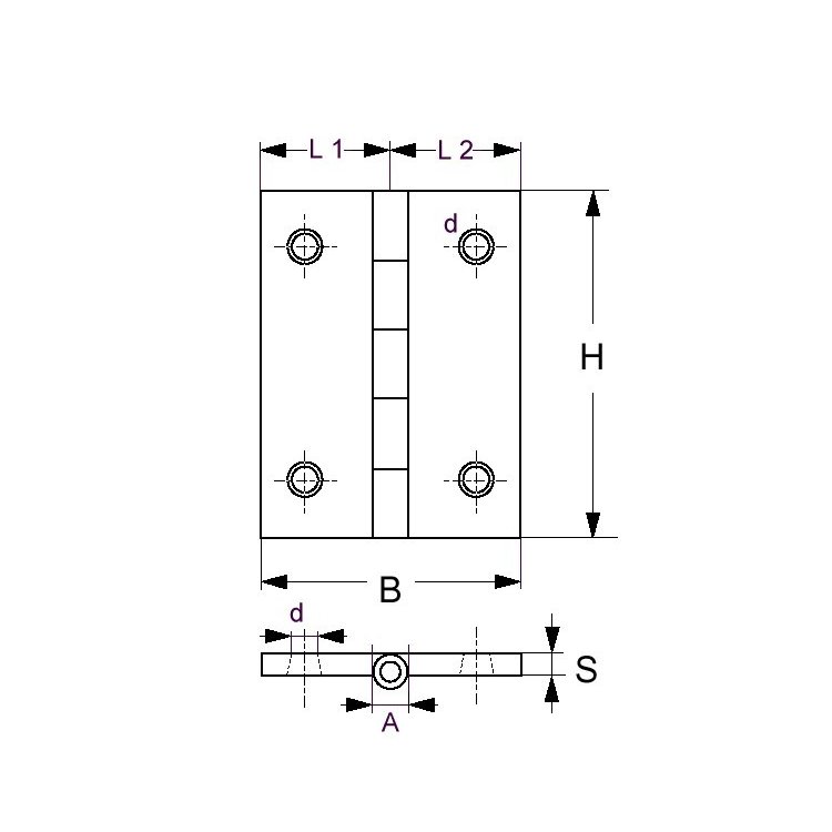 Viadana Scharnier Edelstahl 60x32 / 4L