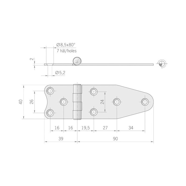 Roca Scharnier Edelstahl 129x40 / 7L