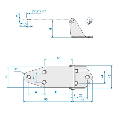 Roca Scharnier gekröpft Edelstahl 132x45x35 / 6L